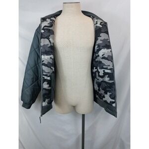 Route 66‎ Reversible Quilted Bomber Jacket Mens L Urban Camo Gray Y2K Puffer